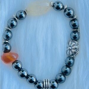 Silver and Orange Beaded Bracelet